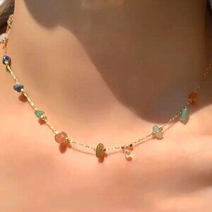 ✨NEW✨ Boho Raw Stone Necklace - Gold Tone - Multi Color Stones